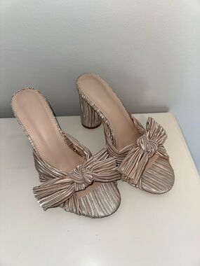 Pleated Knot-Detail High Heel Mules - Champagne